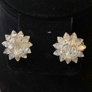 Women’s starburst crystal beads clip non pierced earrings VTG